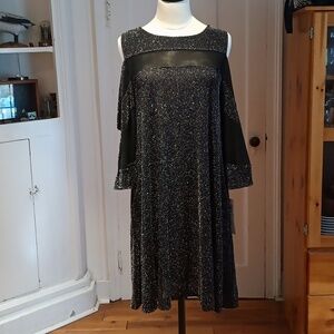 Nina Leonard Cold Shoulder Trapeze Dress